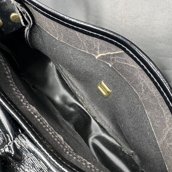 Vintage Purse Black Patent Shoulder Bag Bow Gold Metal Clasp Mid Century Retro - Picture 4 of 15